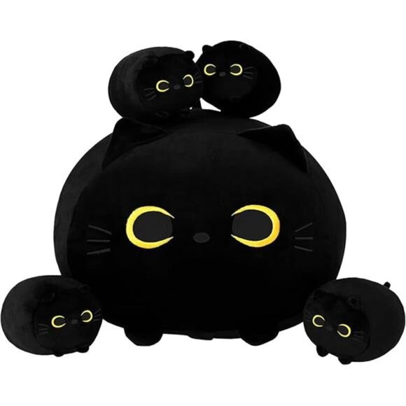 Black Cat Plush, Black Cat Stuffed Animals Plushie with 4 Cute Babies Cat Plush - Picture 7 of 7
